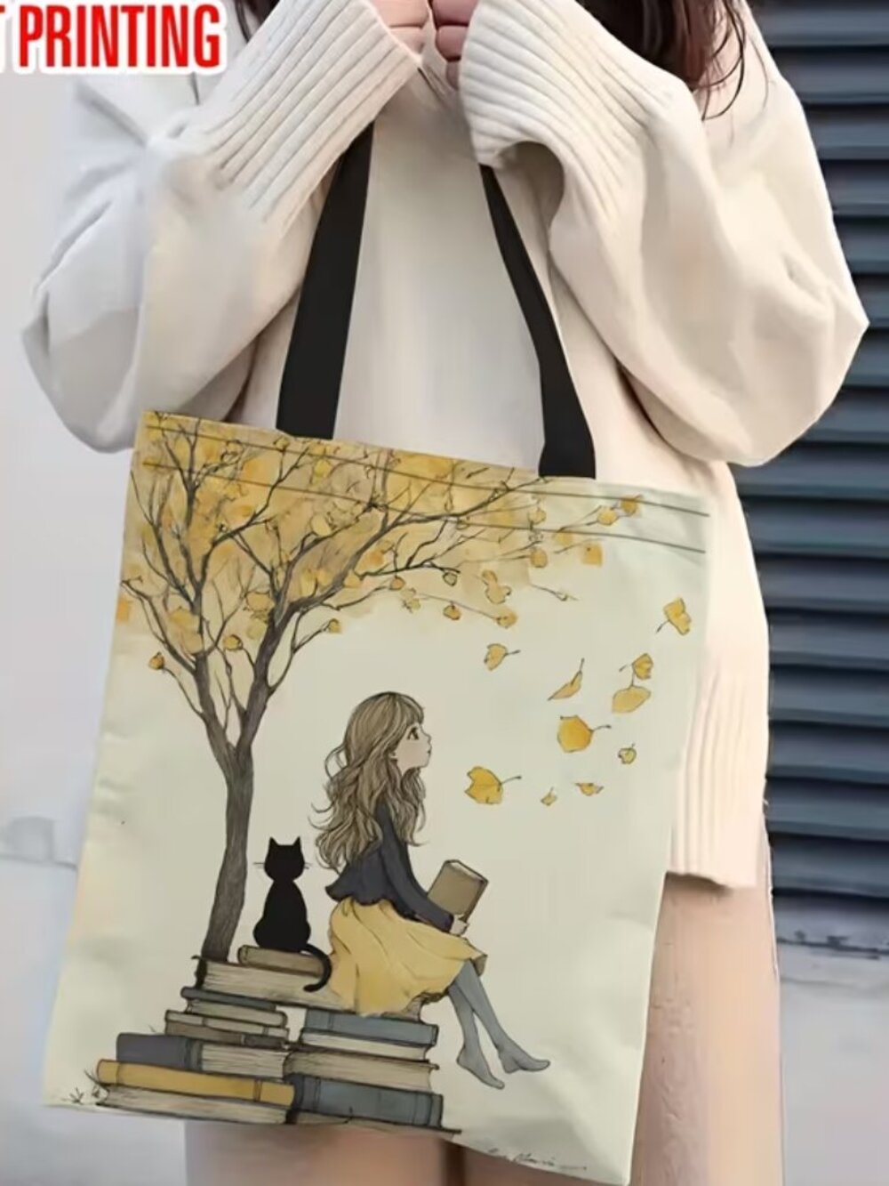 βA Girl, A Cat & Her Booksβ Canvas Shopping Tote Bag (BRAND-NEW & SO CUTE!) - Picture 6 of 7